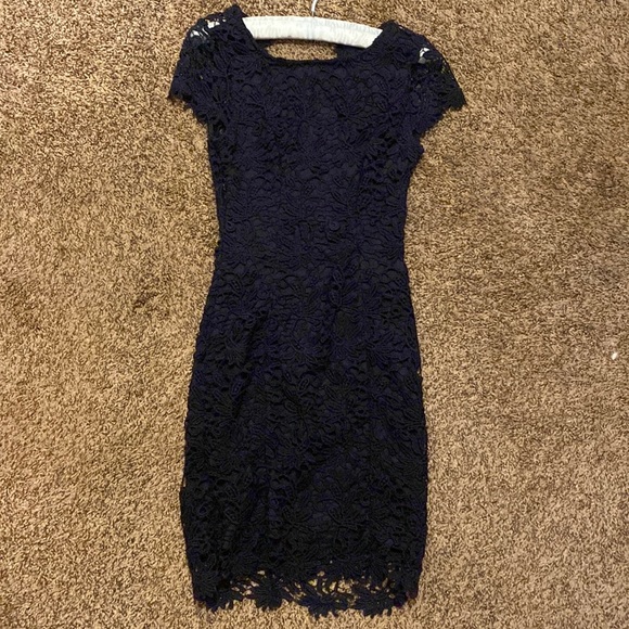 Lulu's Romance Language Navy Blue Backless Lace Dress - Picture 1 of 3